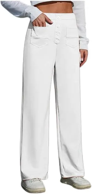 Womens Wide Leg Dress Pants Casual Dressy High Waist Work Pants Trendy Office Business Trousers with Pockets