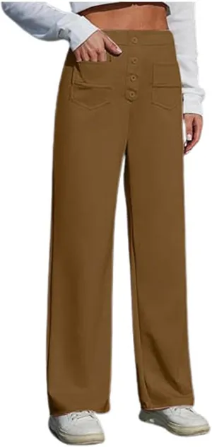 Womens Wide Leg Dress Pants Casual Dressy High Waist Work Pants Trendy Office Business Trousers with Pockets