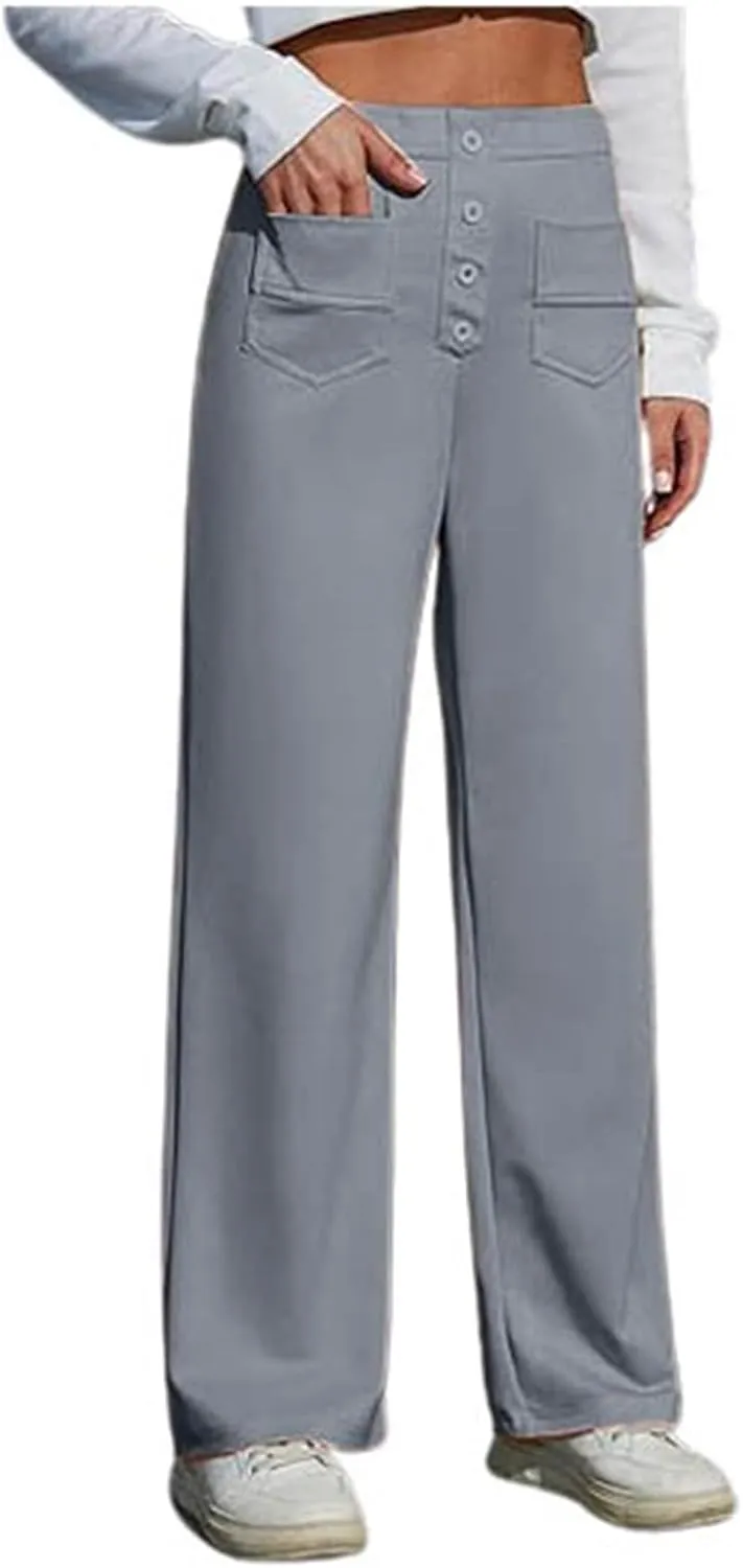 Womens Wide Leg Dress Pants Casual Dressy High Waist Work Pants Trendy Office Business Trousers with Pockets