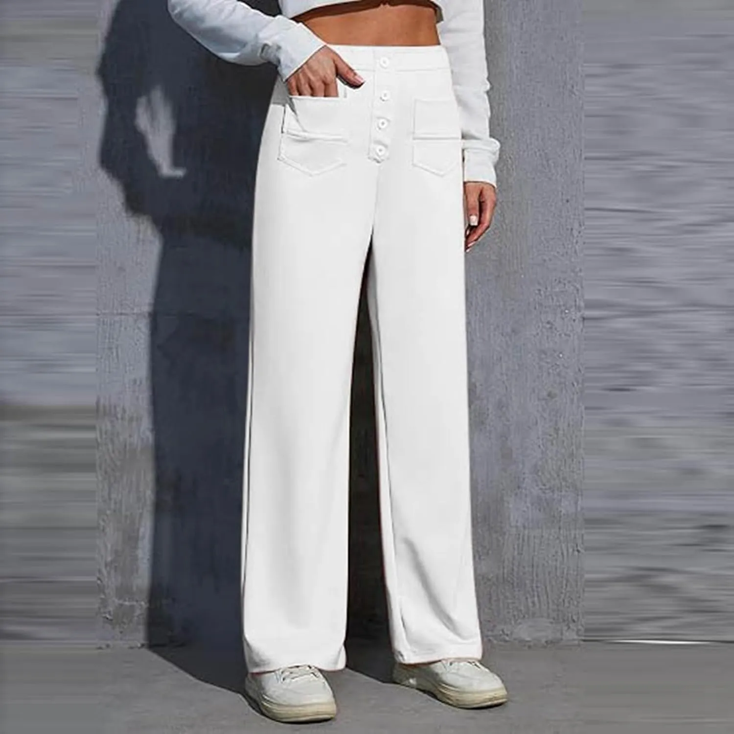 Womens Wide Leg Dress Pants Casual Dressy High Waist Work Pants Trendy Office Business Trousers with Pockets