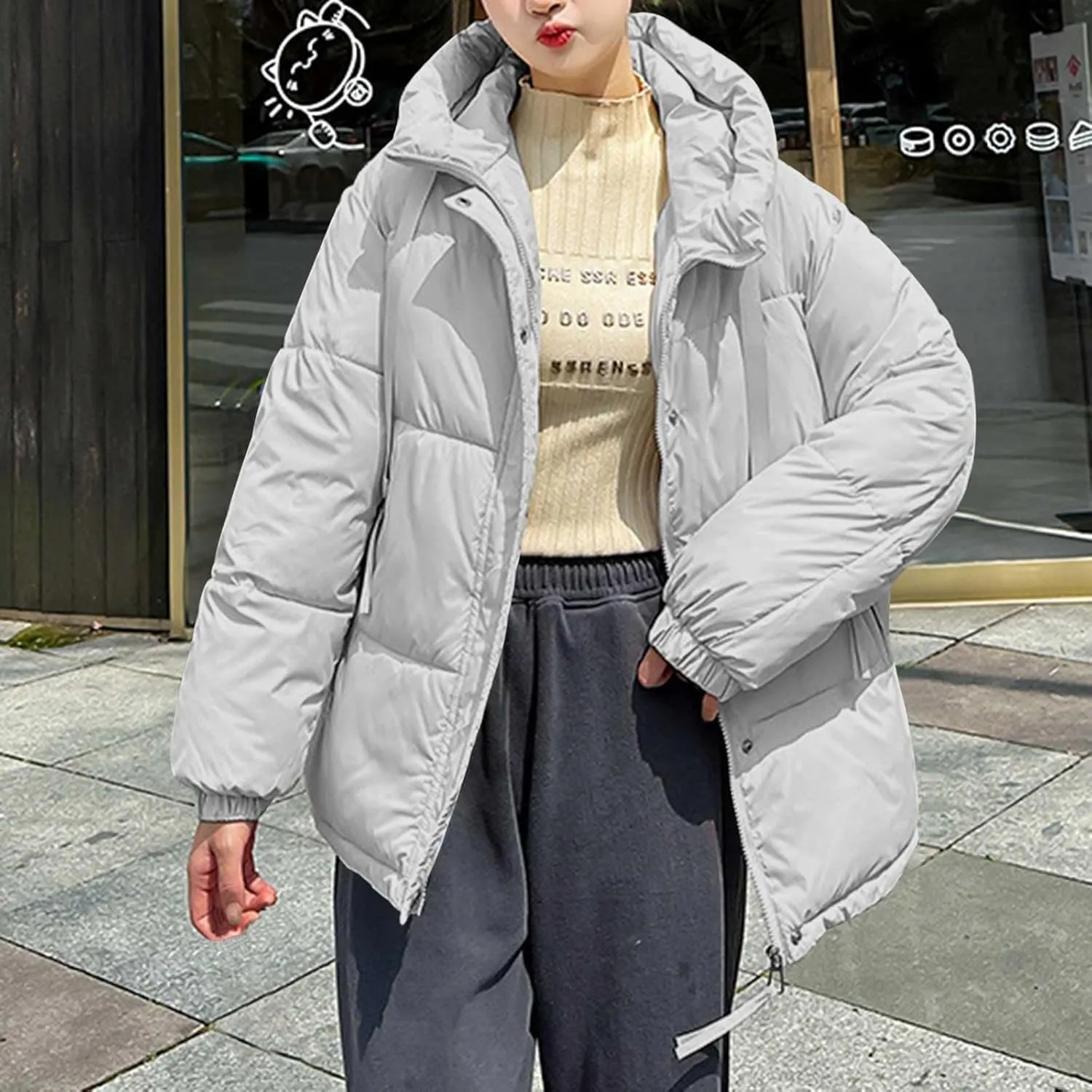 Women's Winter Oversized Puffer Jacket Longline Hoodie Zippered Mock Neck Outwear Coats Quilted Warm Padded down Coat