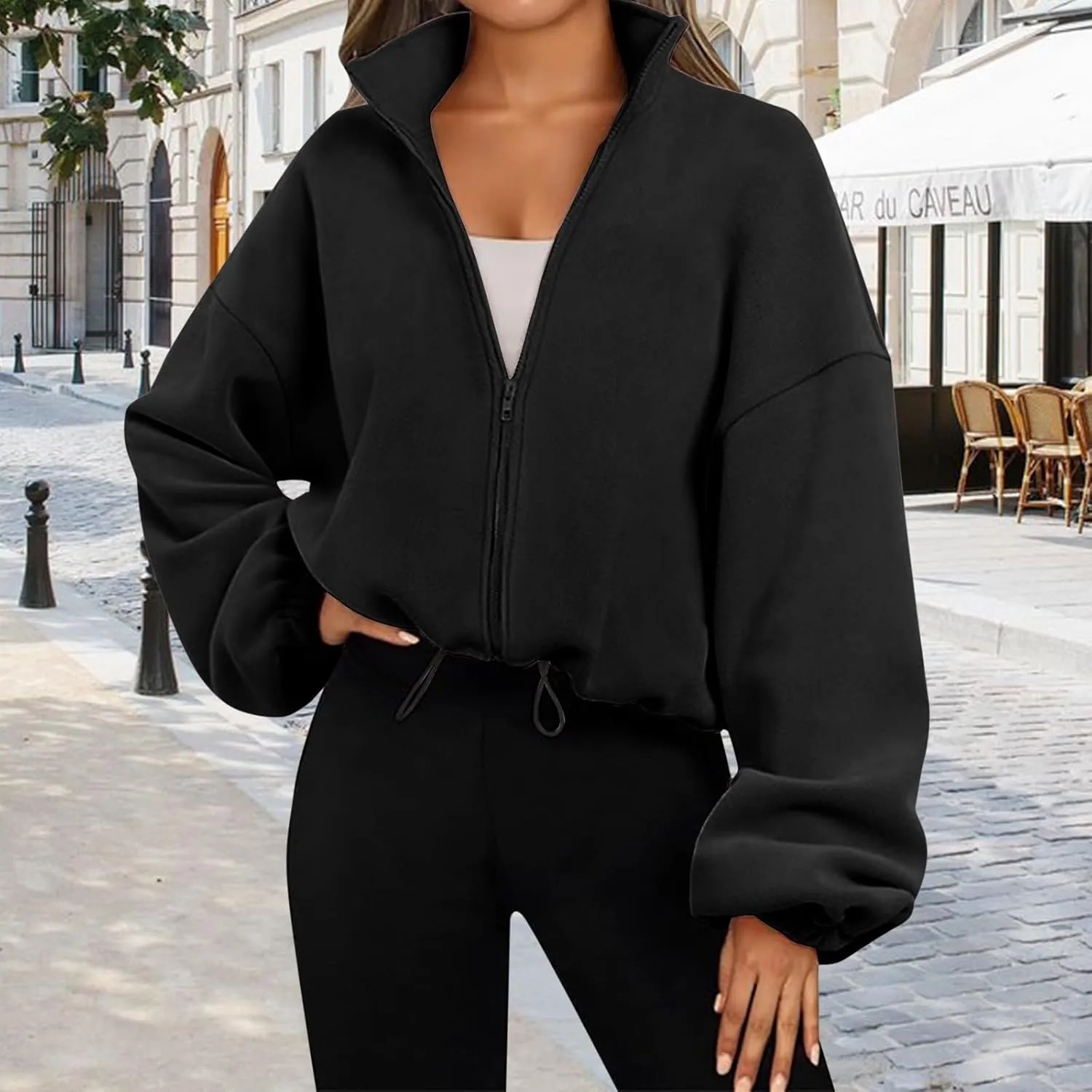 Womens Zip Up Hoodies Long Sleeve Crop Oversized Sweatshirts Sherpa Fall Outfits Fashion Clothes 2025