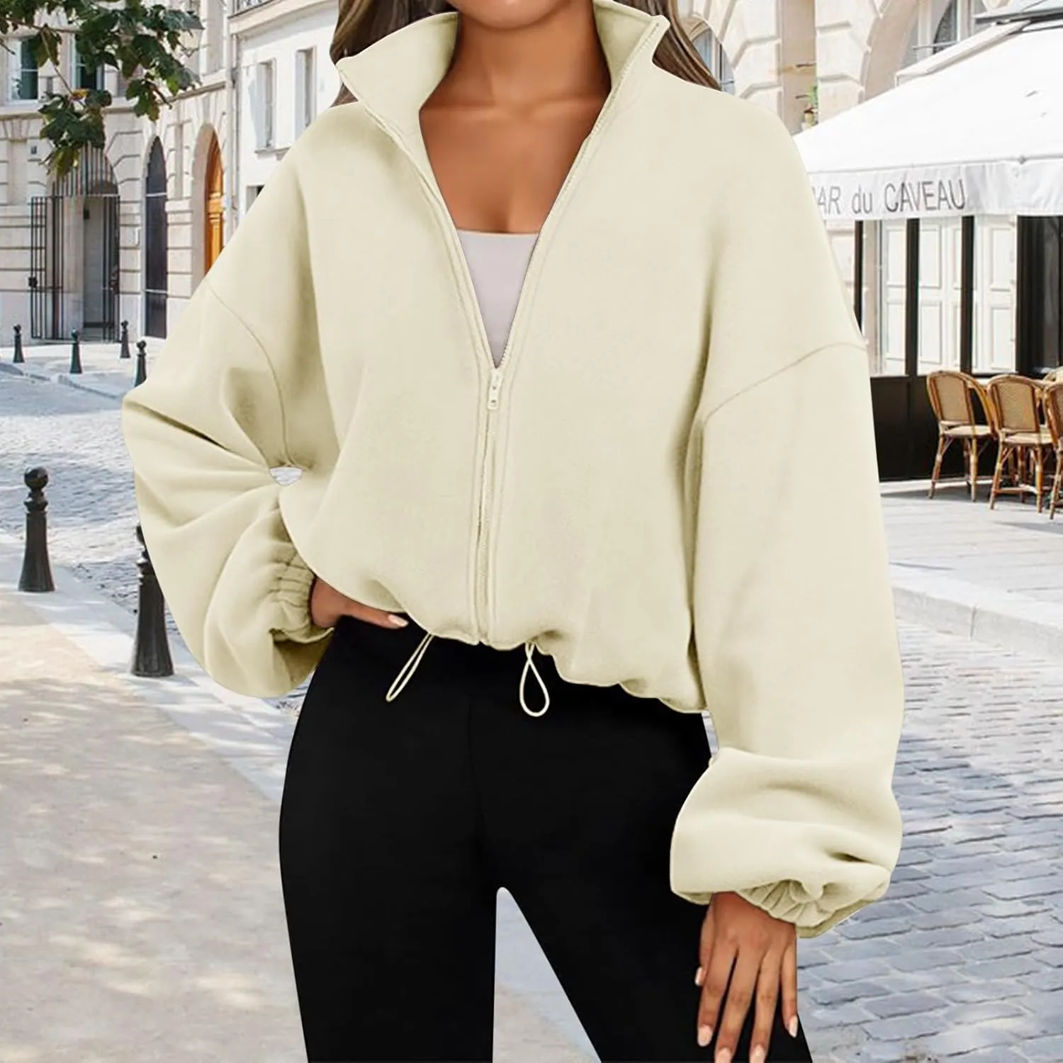 Womens Zip Up Hoodies Long Sleeve Crop Oversized Sweatshirts Sherpa Fall Outfits Fashion Clothes 2025