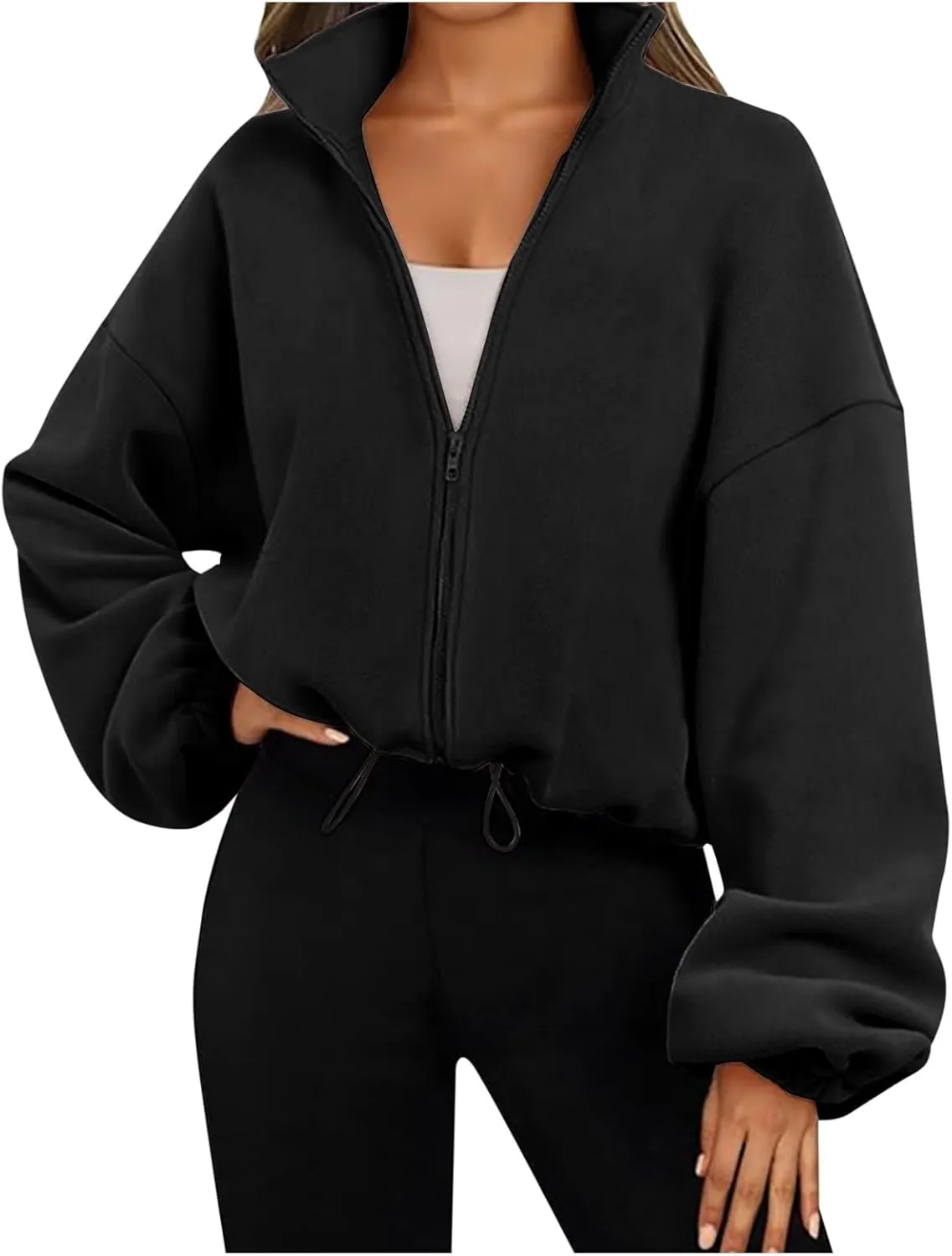 Womens Zip Up Hoodies Long Sleeve Crop Oversized Sweatshirts Sherpa Fall Outfits Fashion Clothes 2025