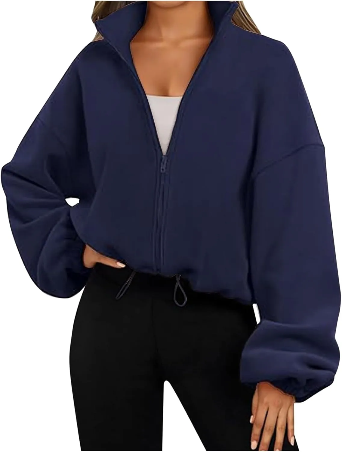 Womens Zip Up Hoodies Long Sleeve Crop Oversized Sweatshirts Sherpa Fall Outfits Fashion Clothes 2025