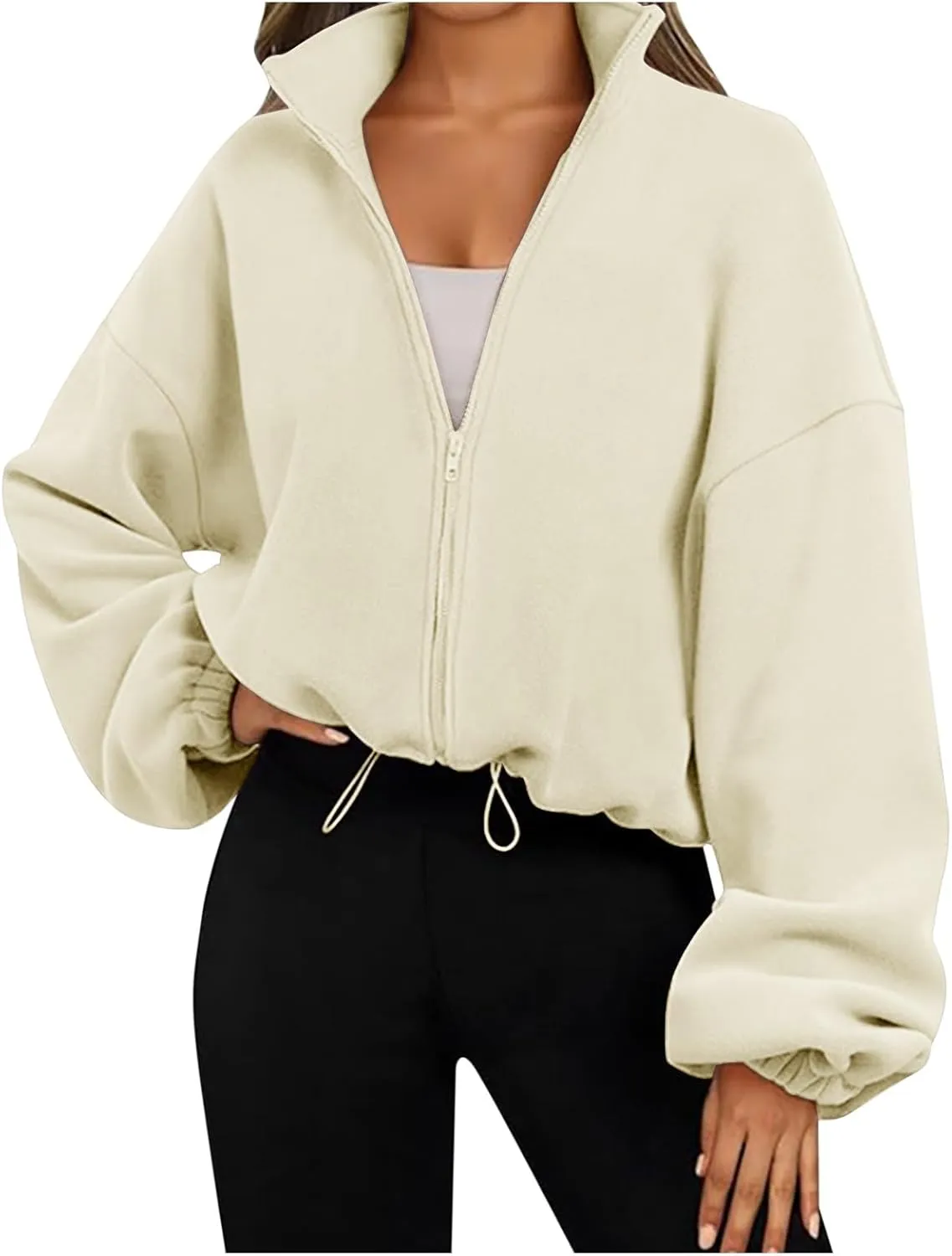 Womens Zip Up Hoodies Long Sleeve Crop Oversized Sweatshirts Sherpa Fall Outfits Fashion Clothes 2025