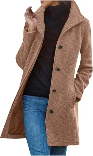 Wool Peacoats for Women 2024 Casual Single Breasted Mid-Length Jackets Coat Fall Winter Lapel Neck Windbreaker Trench Coats
