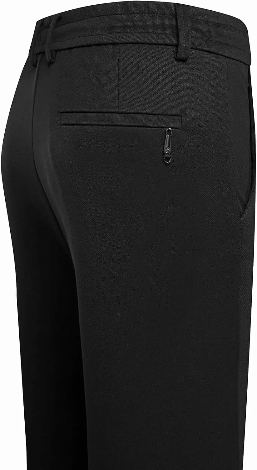 Work Pants for Men Classic Fit Flat Front Pants Lightweight Elastic Waist Golf Trousers with Pockets 2024