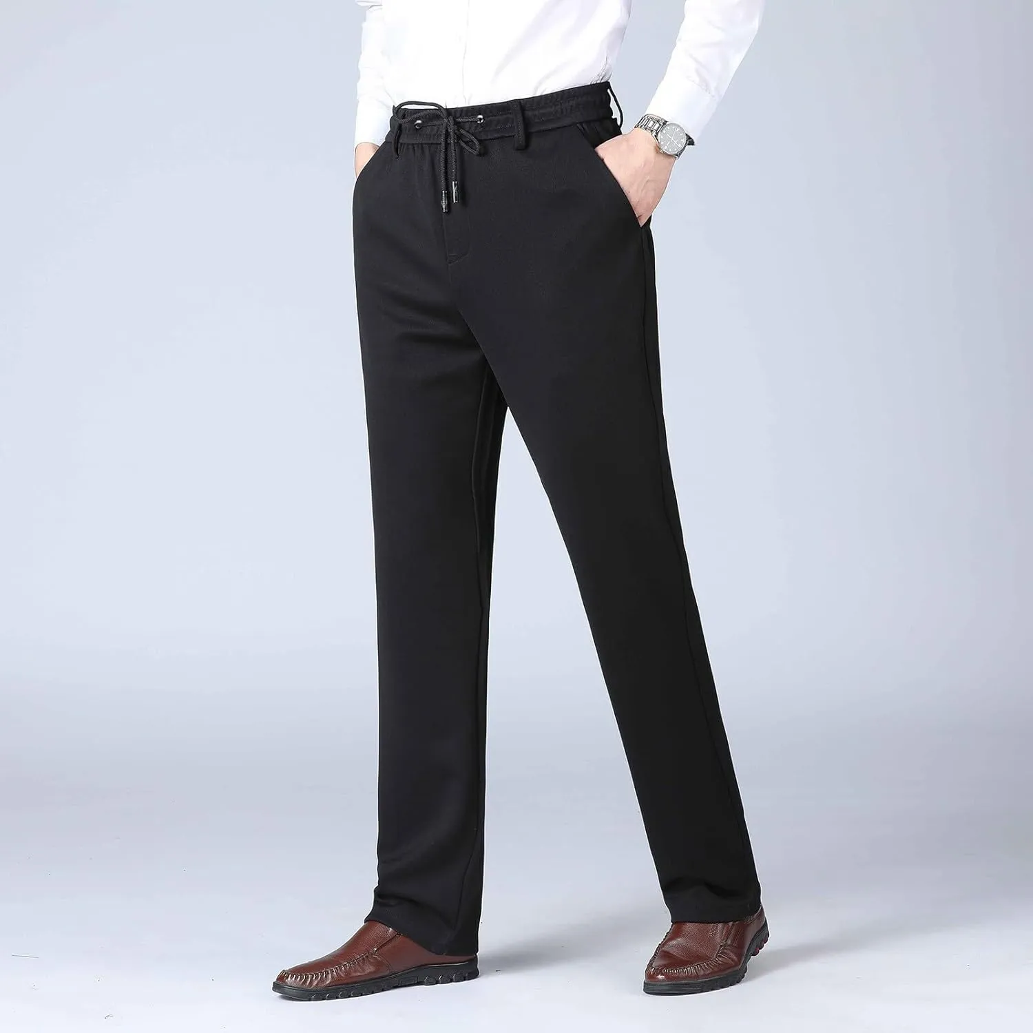 Work Pants for Men Classic Fit Flat Front Pants Lightweight Elastic Waist Golf Trousers with Pockets 2024