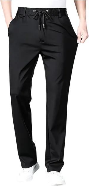 Work Pants for Men Classic Fit Flat Front Pants Lightweight Elastic Waist Golf Trousers with Pockets 2024