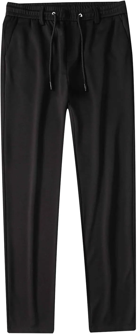 Work Pants for Men Classic Fit Flat Front Pants Lightweight Elastic Waist Golf Trousers with Pockets 2024