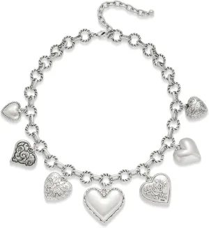 Worn Gold Heart Necklaces for Women with Seven Textured Heart Charms Necklace Puffy Heart Necklaces Gold Necklaces For Women Statement Necklace Women Jewelry Gift