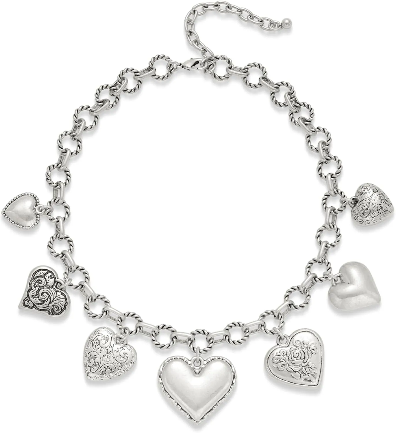Worn Gold Heart Necklaces for Women with Seven Textured Heart Charms Necklace Puffy Heart Necklaces Gold Necklaces For Women Statement Necklace Women Jewelry Gift