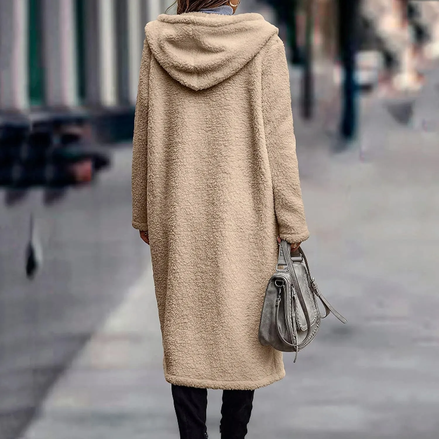 XUNRYAN Women Fashion Winter Warm Maxi Long Jackets Faux-Fur Trench Coat Polar Fleece Plush Jackets Lapel Peacoats Outerwear