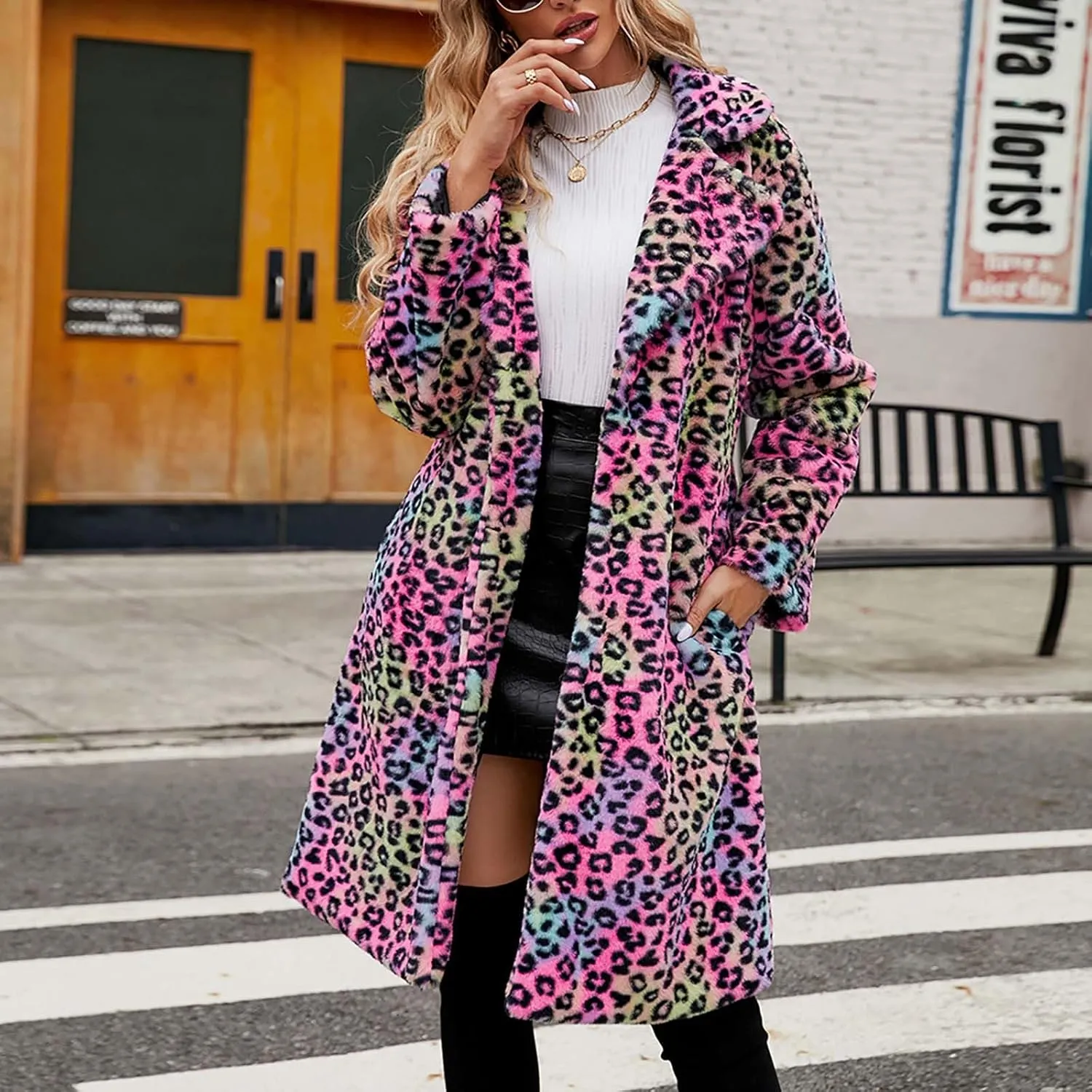 XUNRYAN Women Faux Fur Jacket Winter Warm Thicken Trench Coat Long Parka Notch Lapel Fuzzy Fleece Plush Overcoat 2024 Fashion