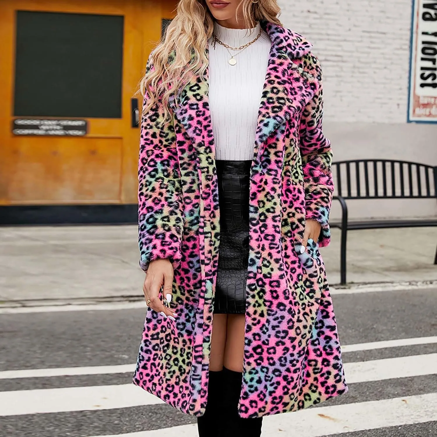 XUNRYAN Women Faux Fur Jacket Winter Warm Thicken Trench Coat Long Parka Notch Lapel Fuzzy Fleece Plush Overcoat 2024 Fashion