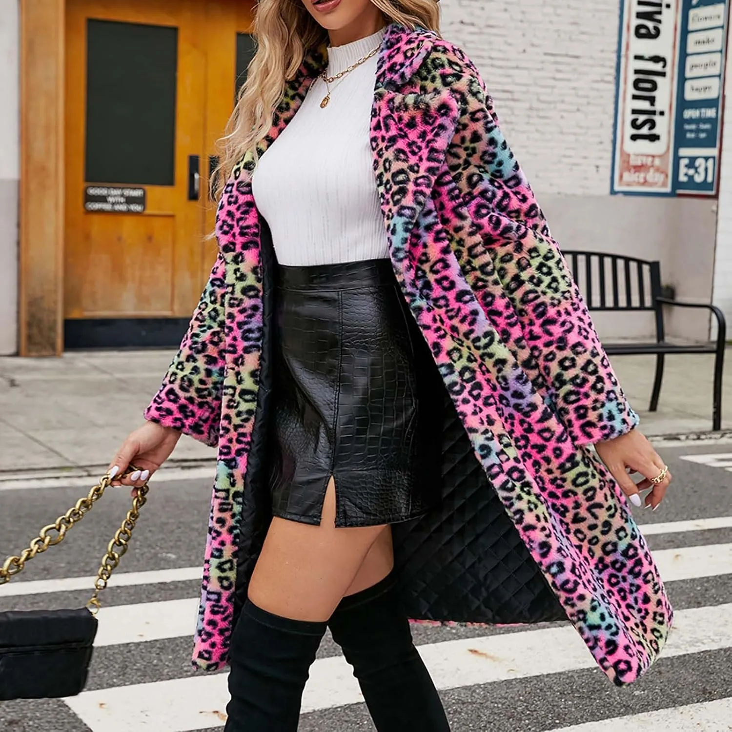 XUNRYAN Women Faux Fur Jacket Winter Warm Thicken Trench Coat Long Parka Notch Lapel Fuzzy Fleece Plush Overcoat 2024 Fashion
