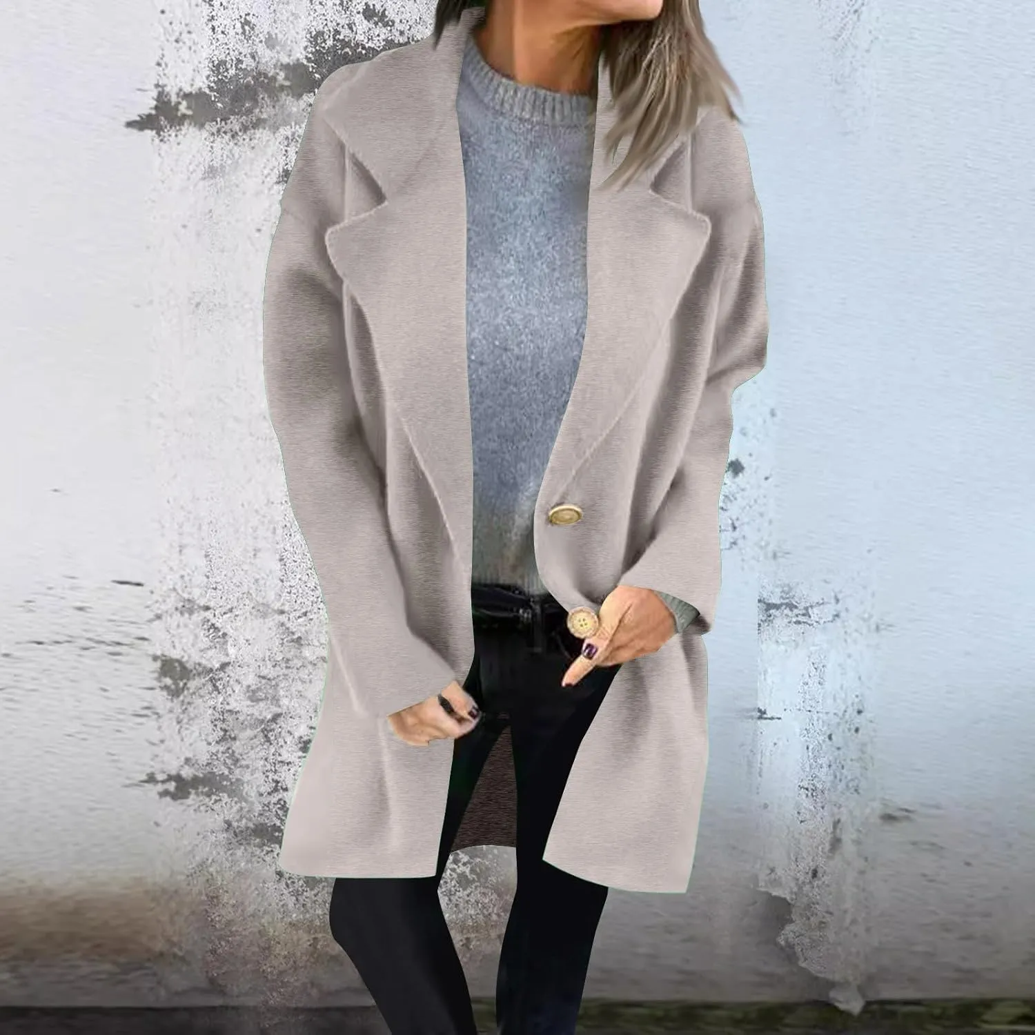 XUNRYAN Womens Trench Coat Long Jackets Notch Lapel Faux-Wool-Blend Single Breasted Peacoat Casual Winter Fall Outerwear