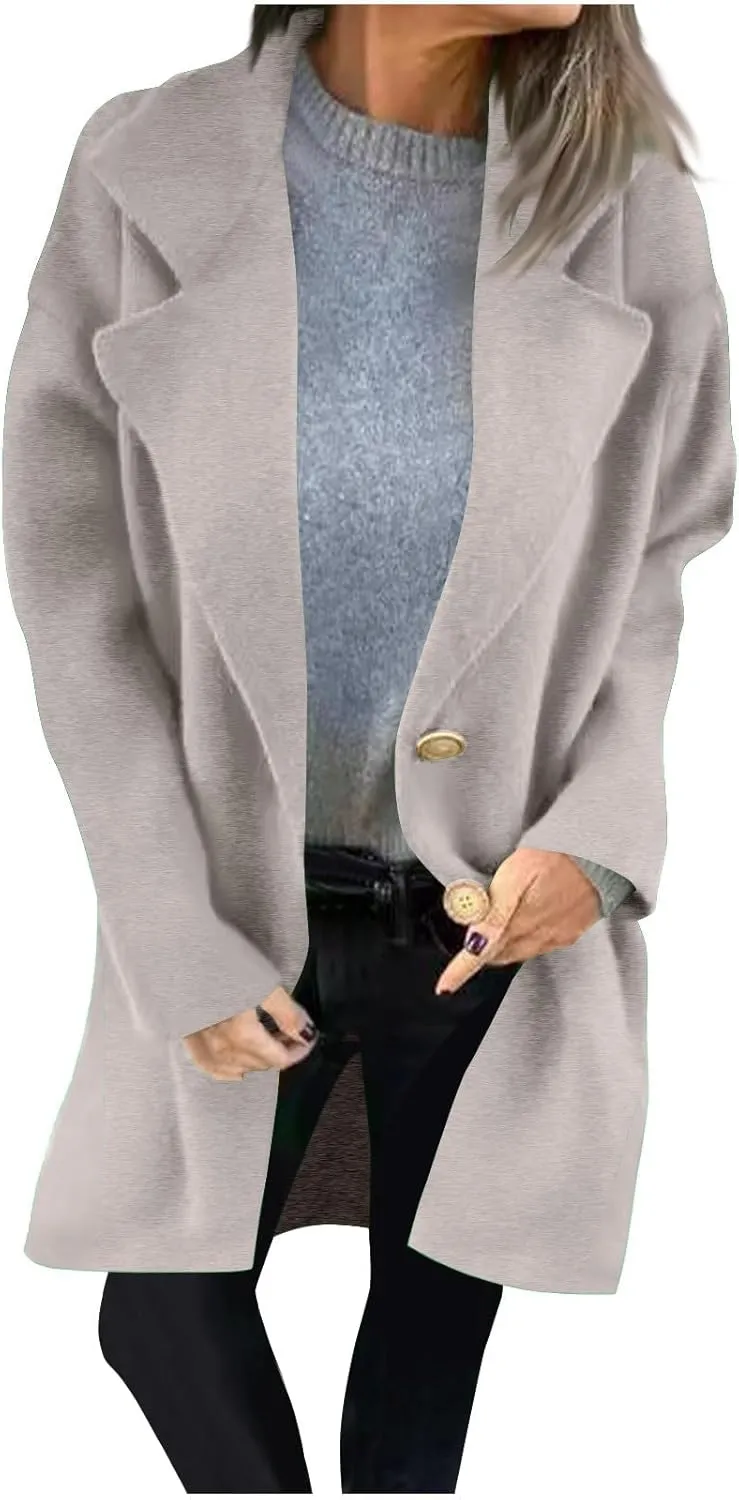 XUNRYAN Womens Trench Coat Long Jackets Notch Lapel Faux-Wool-Blend Single Breasted Peacoat Casual Winter Fall Outerwear