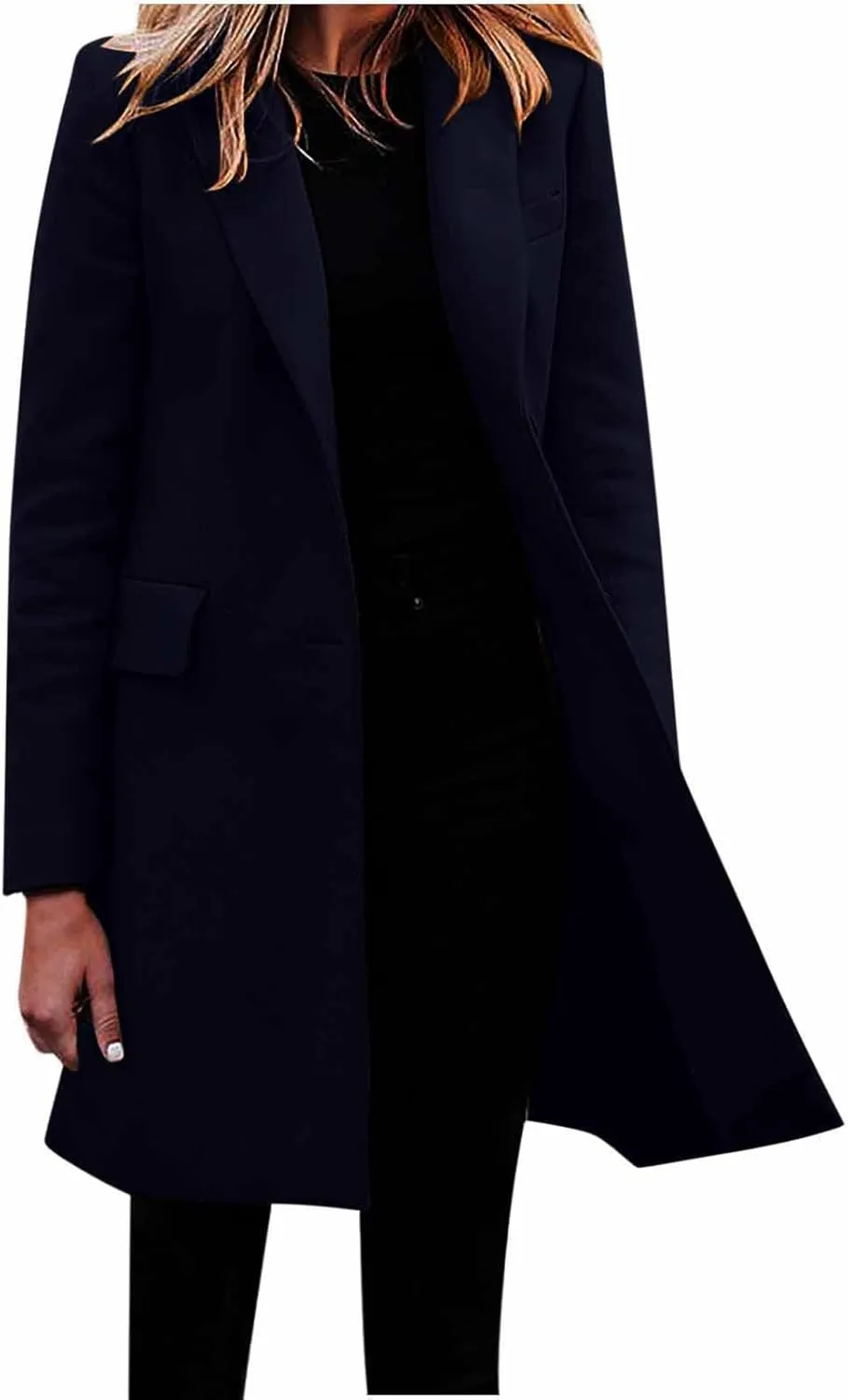 XUNRYAN Women's Trench Coat Long Wool-Blend Blazer Jackets Business Casual Overcoat Work Outfit Outerwear Fashion Clothes