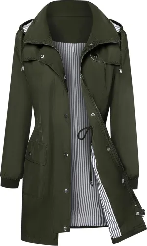 yardsong Rain Jacket for Women Waterproof Climbing Outdoor Hiking Hooded Windbreaker Lightweight Casual Trench Coats