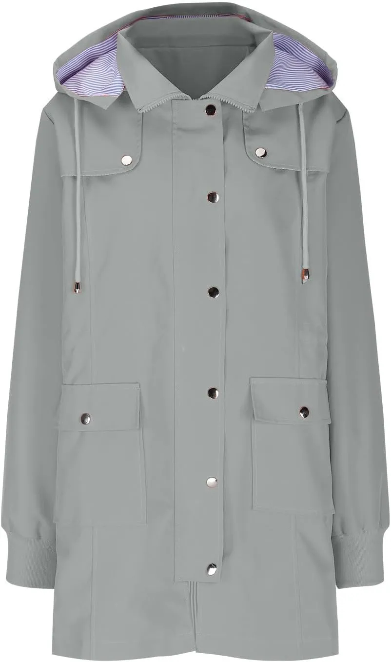 yardsong Rain Jacket for Women Waterproof Climbing Outdoor Hiking Hooded Windbreaker Lightweight Casual Trench Coats