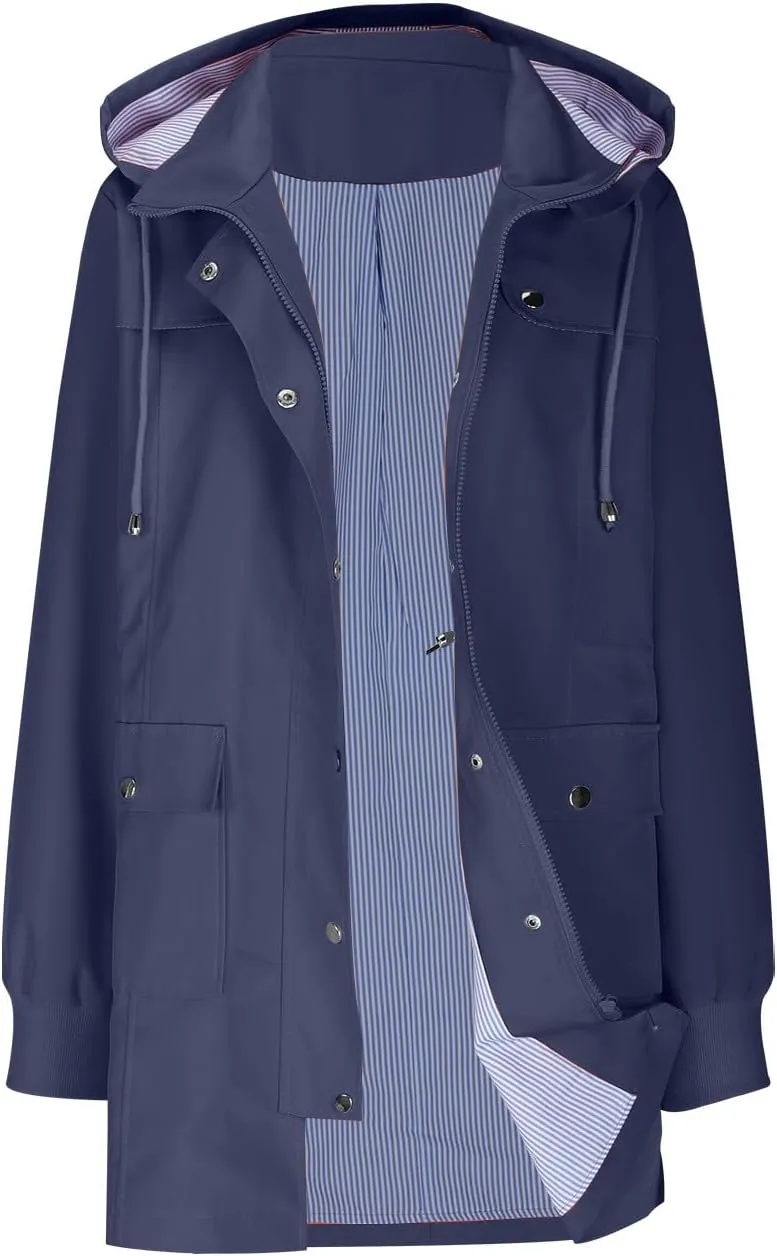 yardsong Rain Jacket for Women Waterproof Climbing Outdoor Hiking Hooded Windbreaker Lightweight Casual Trench Coats