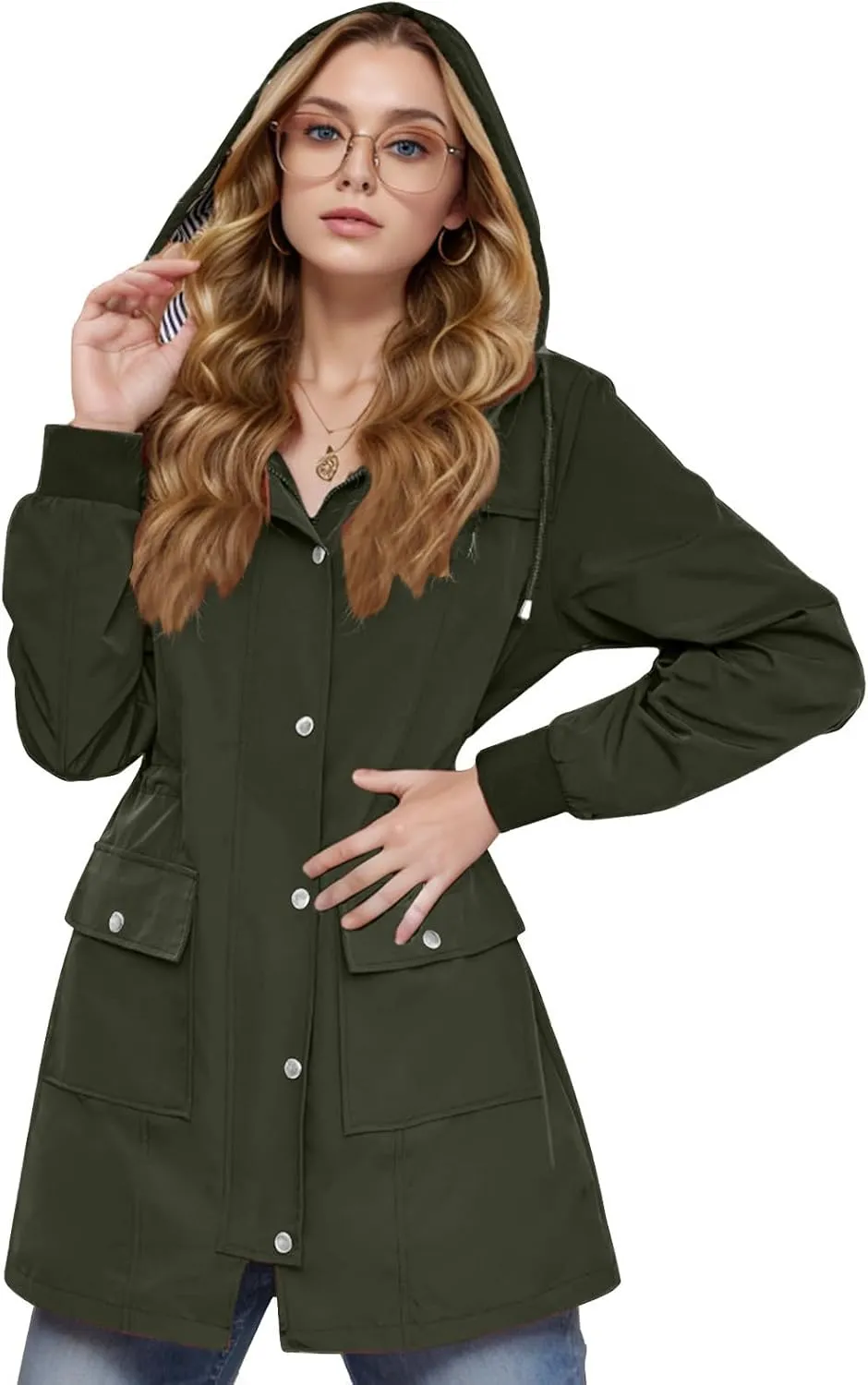 yardsong Rain Jacket for Women Waterproof Climbing Outdoor Hiking Hooded Windbreaker Lightweight Casual Trench Coats