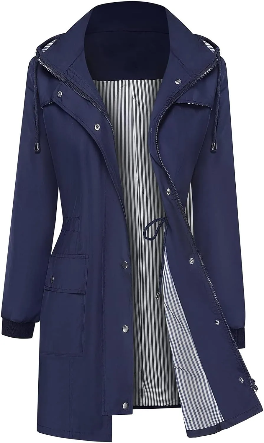 yardsong Rain Jacket for Women Waterproof Climbing Outdoor Hiking Hooded Windbreaker Lightweight Casual Trench Coats