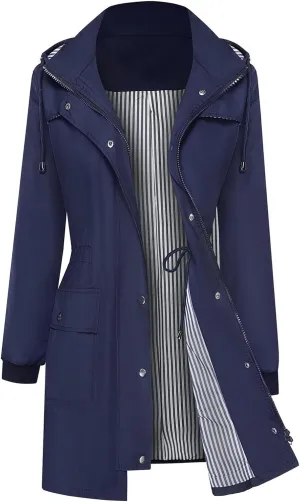 yardsong Rain Jacket for Women Waterproof Climbing Outdoor Hiking Hooded Windbreaker Lightweight Casual Trench Coats