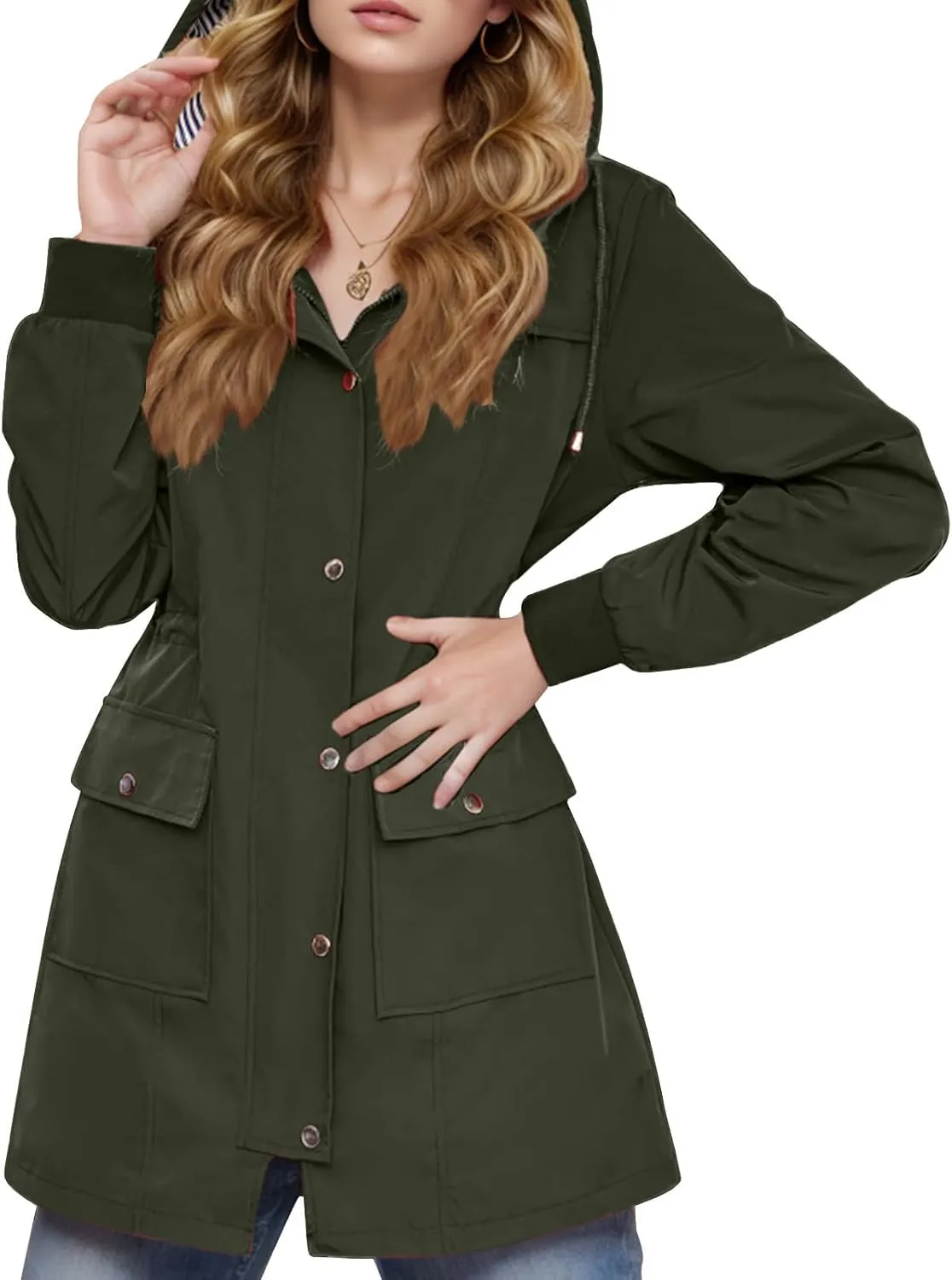 yardsong Rain Jacket for Women Waterproof Climbing Outdoor Hiking Hooded Windbreaker Lightweight Casual Trench Coats