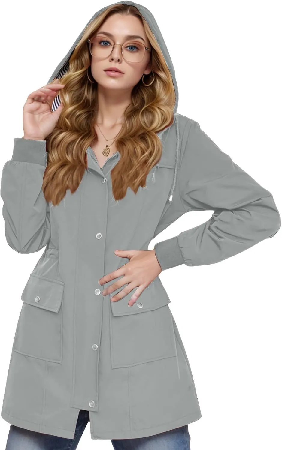 yardsong Rain Jacket for Women Waterproof Climbing Outdoor Hiking Hooded Windbreaker Lightweight Casual Trench Coats