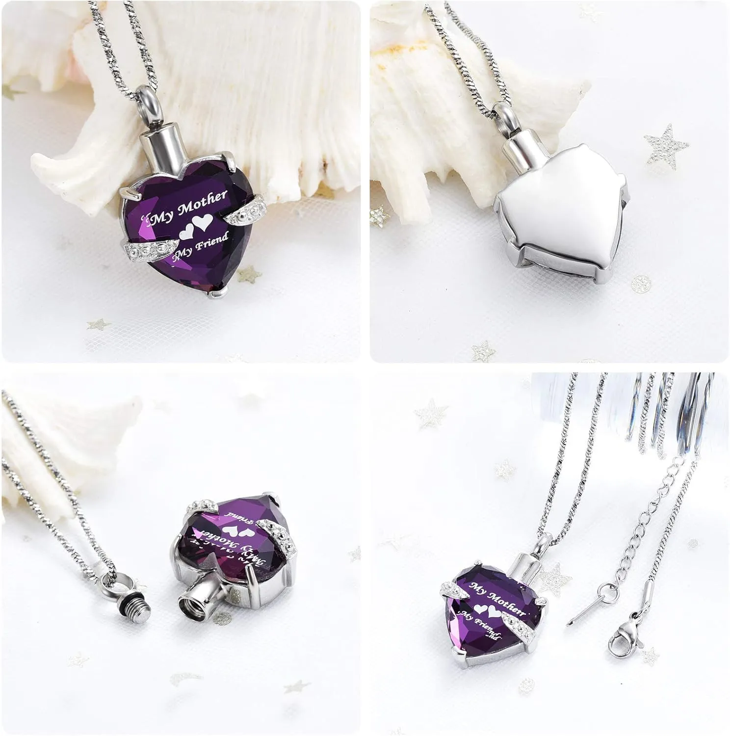 Yinplsmemory Mom Urn Necklace for Ashes Crystal Hollow Heart Pendant Ashes Keepsake Jewelry - Mother Cremation Memorial Gift
