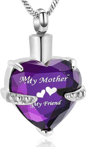 Yinplsmemory Mom Urn Necklace for Ashes Crystal Hollow Heart Pendant Ashes Keepsake Jewelry - Mother Cremation Memorial Gift