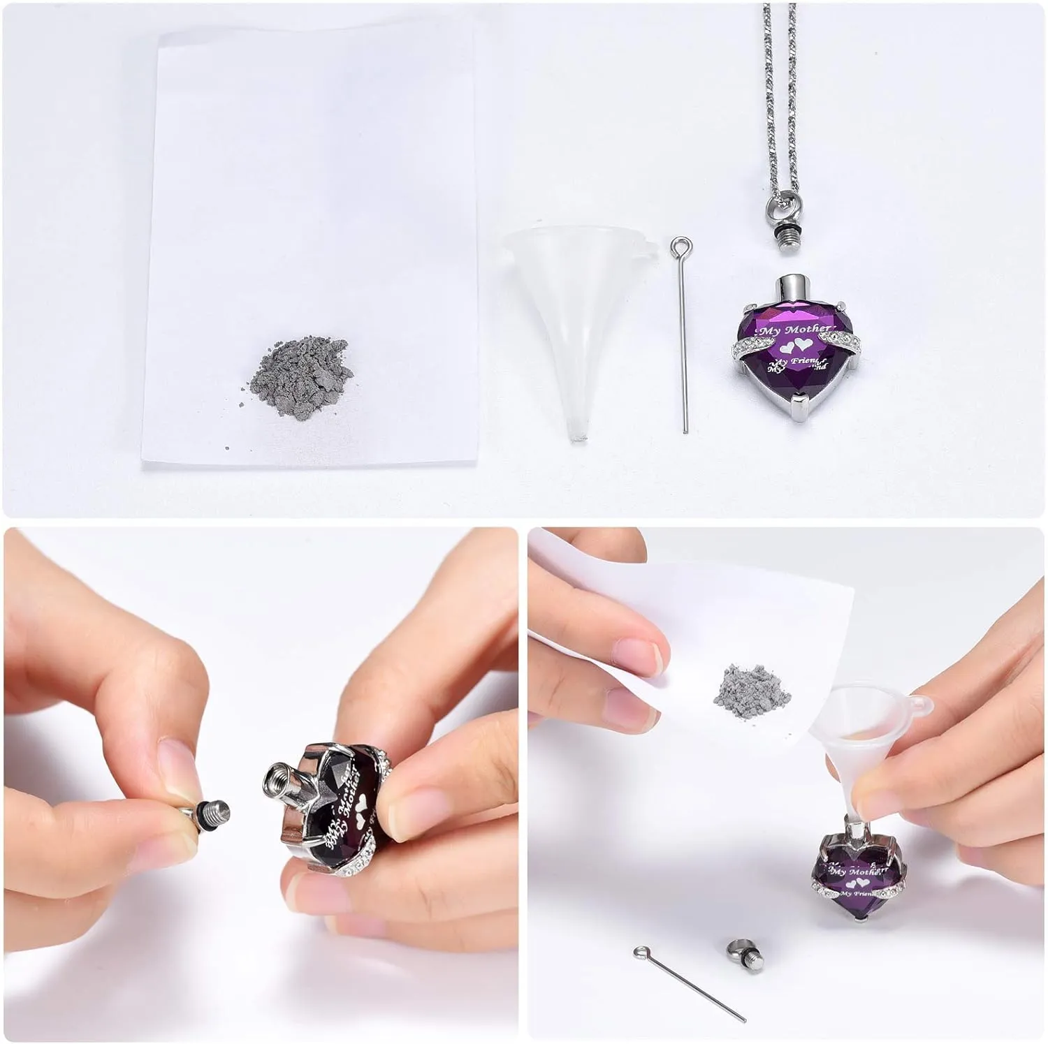 Yinplsmemory Mom Urn Necklace for Ashes Crystal Hollow Heart Pendant Ashes Keepsake Jewelry - Mother Cremation Memorial Gift