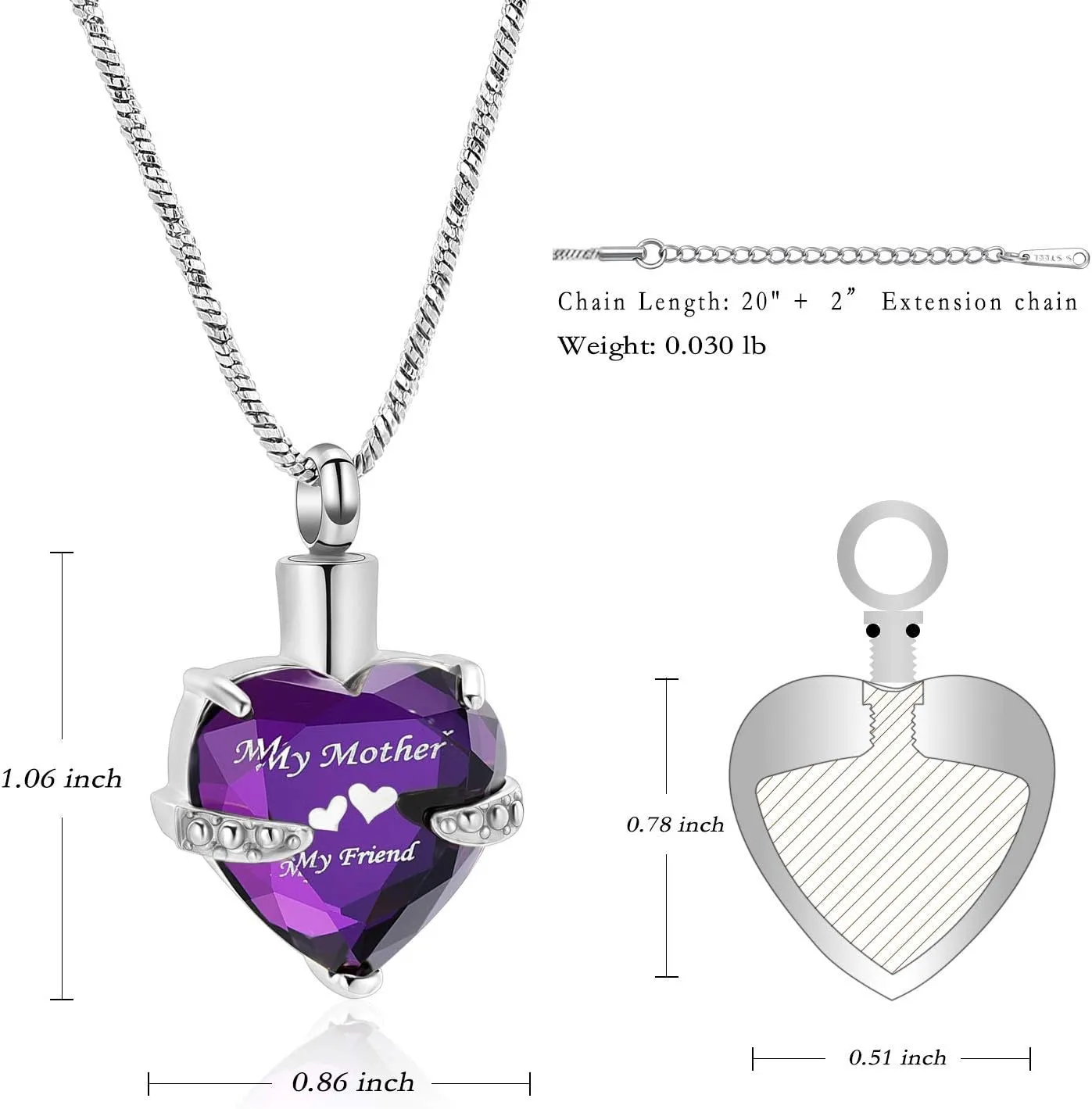 Yinplsmemory Mom Urn Necklace for Ashes Crystal Hollow Heart Pendant Ashes Keepsake Jewelry - Mother Cremation Memorial Gift