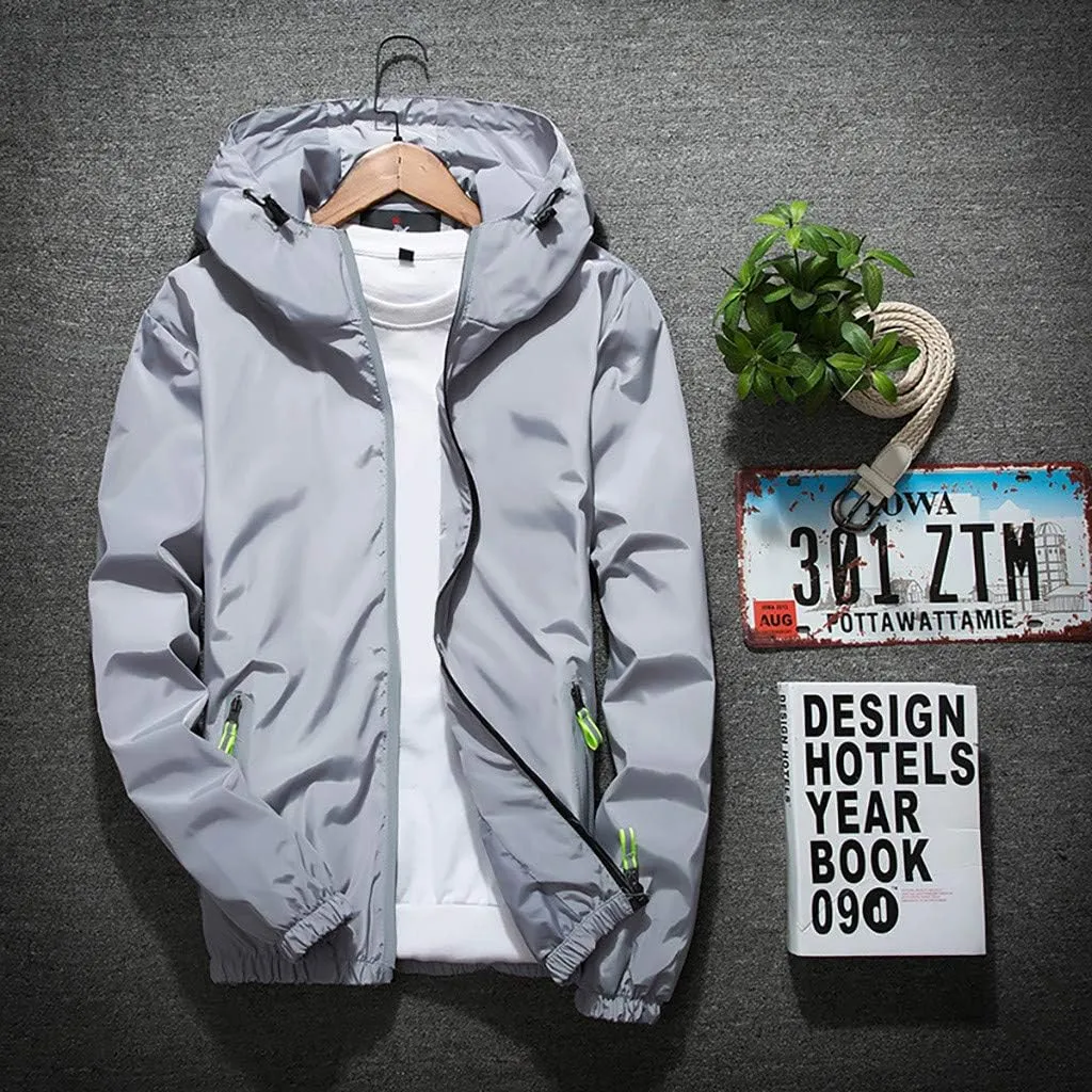 Ymosrh Men's Jackets Rain Jacket Waterproof With Hooded Hiking Coat Casual Lightweight Windbreaker Light Jacket, M-7XL