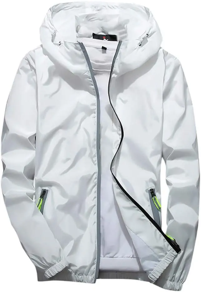 Ymosrh Men's Jackets Rain Jacket Waterproof With Hooded Hiking Coat Casual Lightweight Windbreaker Light Jacket, M-7XL