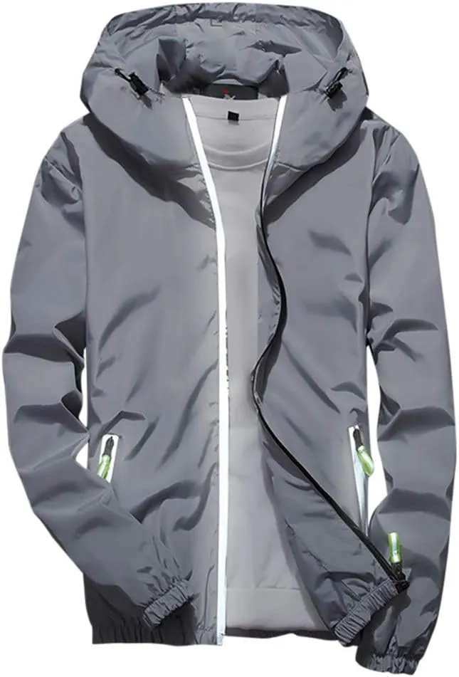 Ymosrh Men's Jackets Rain Jacket Waterproof With Hooded Hiking Coat Casual Lightweight Windbreaker Light Jacket, M-7XL