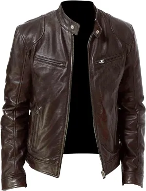 Ymosrh Men's Leather Jacket Faux Motorcycle Jacket Pu Bomber with Hood Jackets, S-L