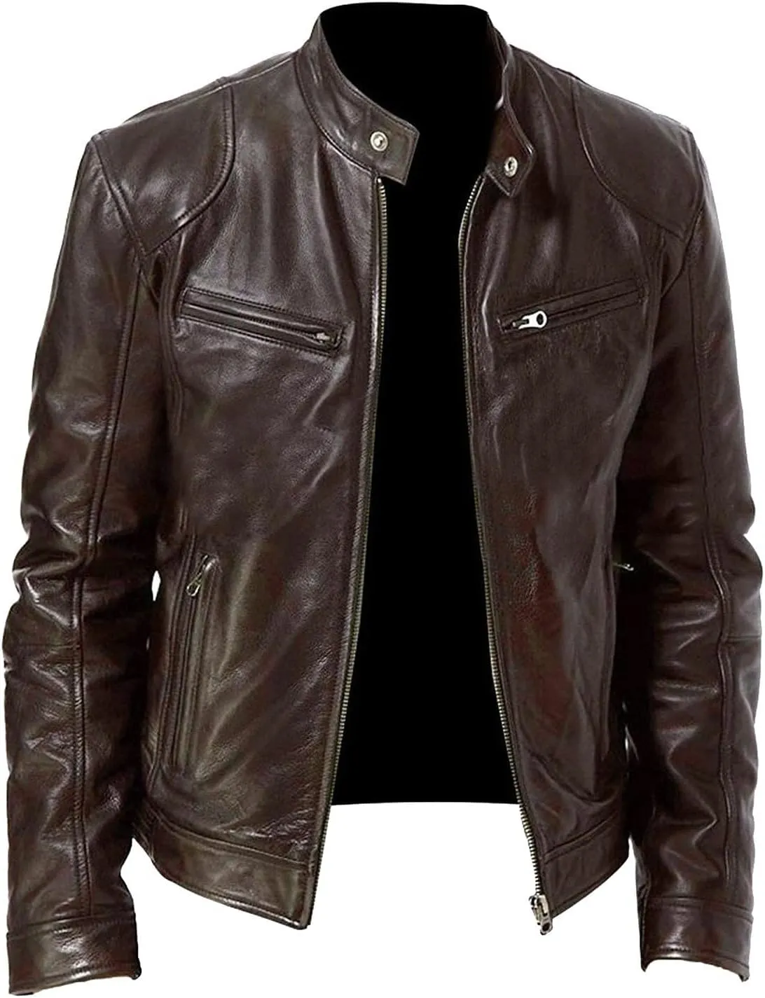 Ymosrh Men's Leather Jacket Faux Motorcycle Jacket Pu Bomber with Hood Jackets, S-L