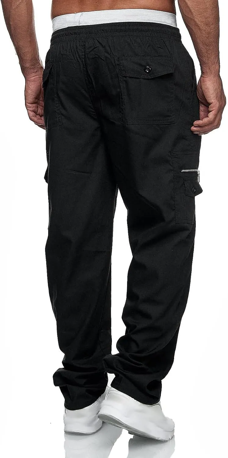 Yoga Pants for Men Warm Pants Exercise Pants Fashion Casual Solid Color Elastic Pocket Overalls Pants