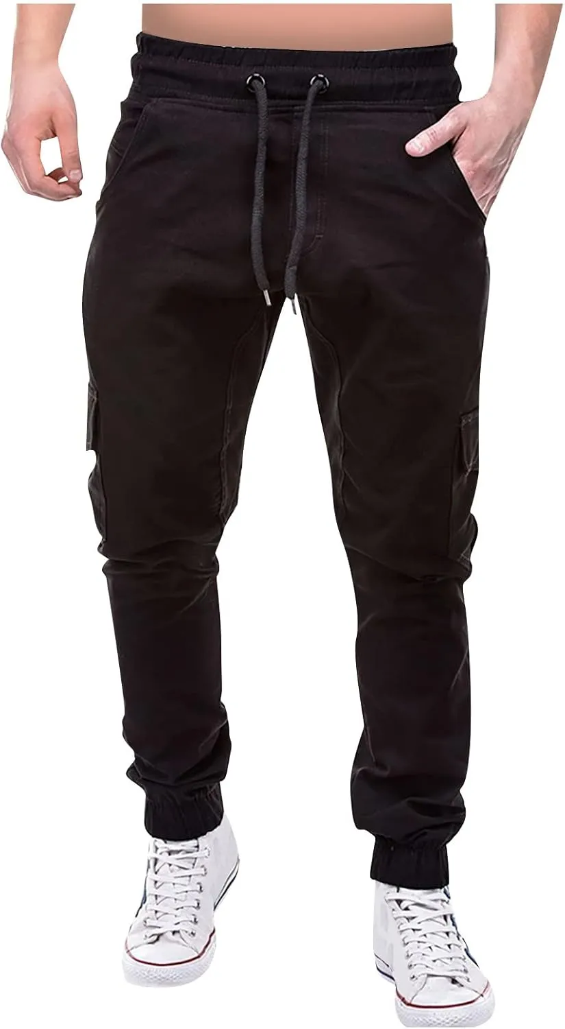 Yoga Pants for Men Warm Pants Exercise Pants Fashion Casual Solid Color Elastic Pocket Overalls Pants