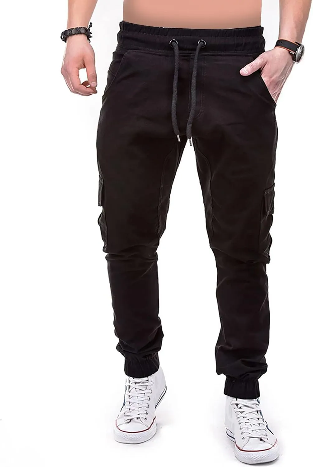 Yoga Pants for Men Warm Pants Exercise Pants Fashion Casual Solid Color Elastic Pocket Overalls Pants
