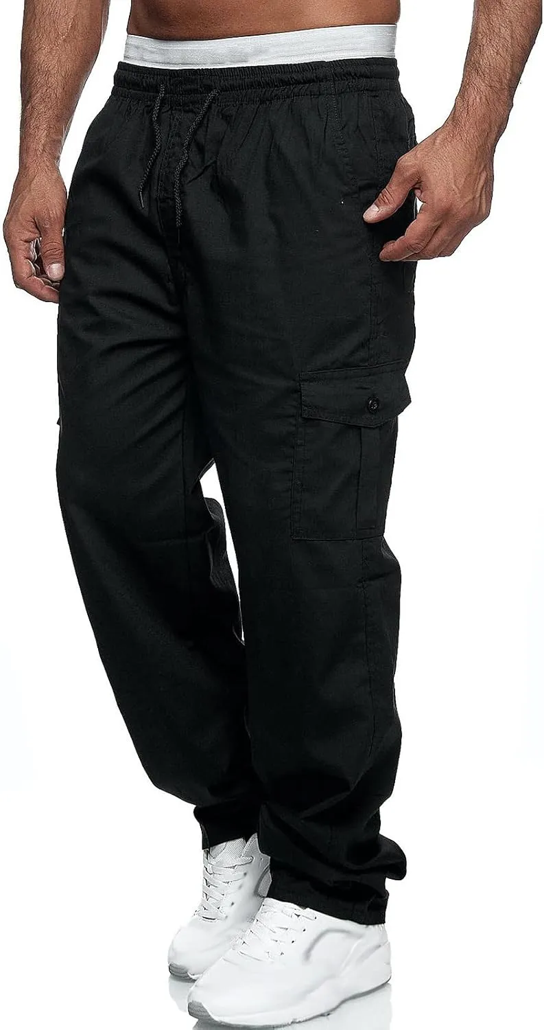 Yoga Pants for Men Warm Pants Exercise Pants Fashion Casual Solid Color Elastic Pocket Overalls Pants