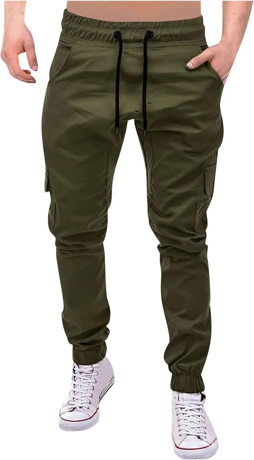 Yoga Pants for Men Warm Pants Exercise Pants Fashion Casual Solid Color Elastic Pocket Overalls Pants