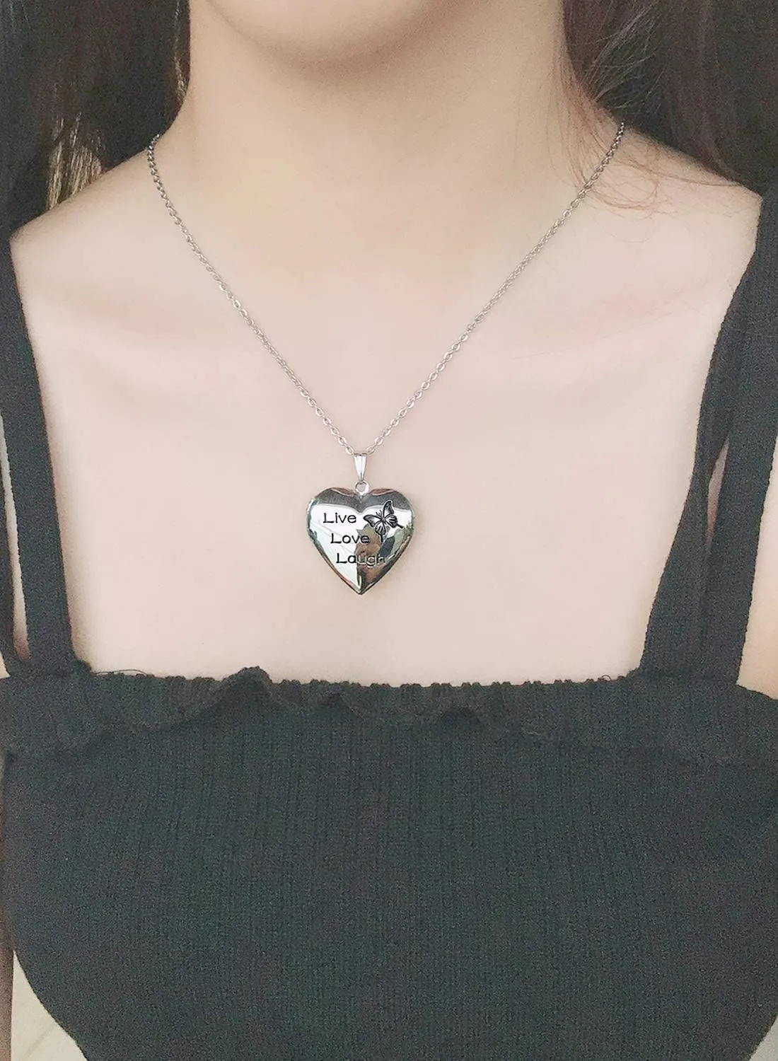 YOUFENG Love Heart Locket Necklace that Holds Pictures Polished Lockets Necklaces Birthday Gifts