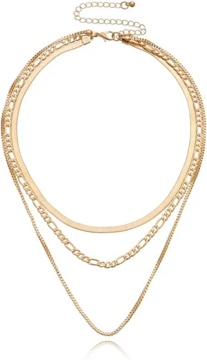 ZAHSY Snake Chain Necklace Layered Necklaces for Women Dainty Gold Snake Necklace for Women 3 Layer Link Stacked Necklaces Adjustable Simple Layering Necklaces
