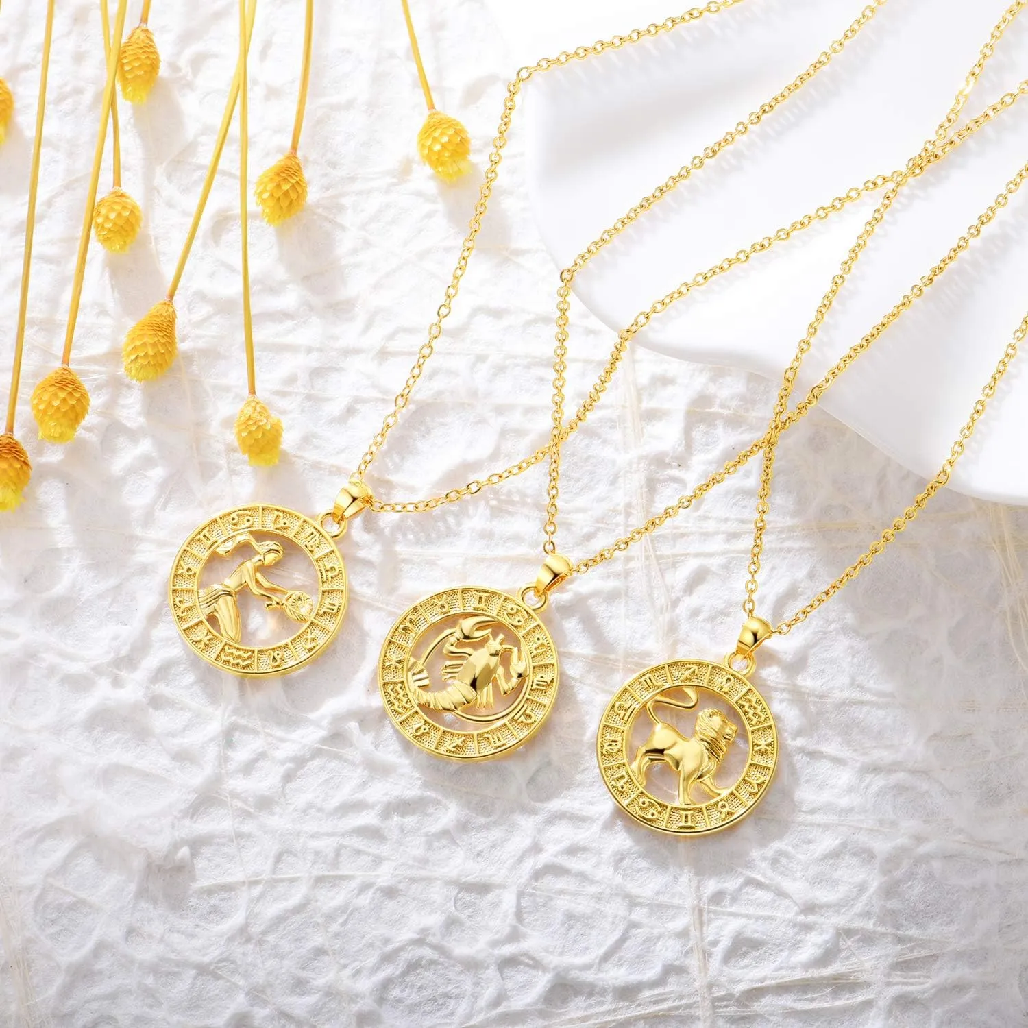 Zodiac Sign Necklaces for Women Gold Coin Constellation Pendant Necklaces Horoscope Jewelry Birthday Gift