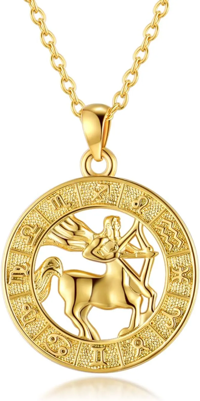 Zodiac Sign Necklaces for Women Gold Coin Constellation Pendant Necklaces Horoscope Jewelry Birthday Gift